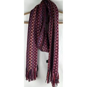 Missoni Italy Pink Purple Wool Blend Luxury Scarf Shawl Fringe 92" X 15" Long